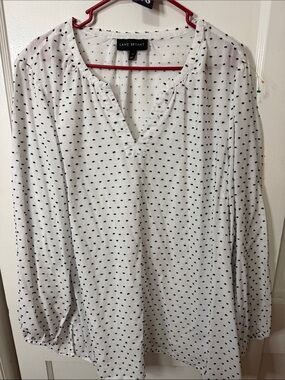 Lane Bryant White Blouse with Black Dot Print